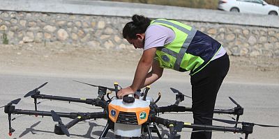 Bursa'da haşerelere karşı dronla ilaçlama gerçekleştiriyor